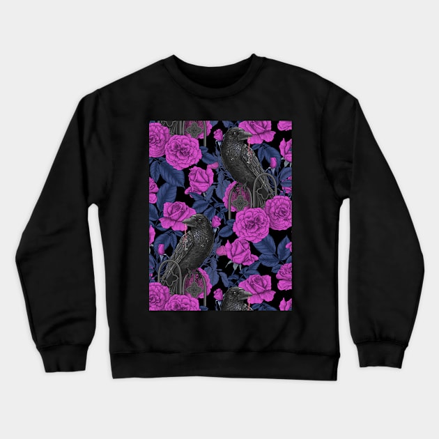 Ravens and pink roses Crewneck Sweatshirt by katerinamk